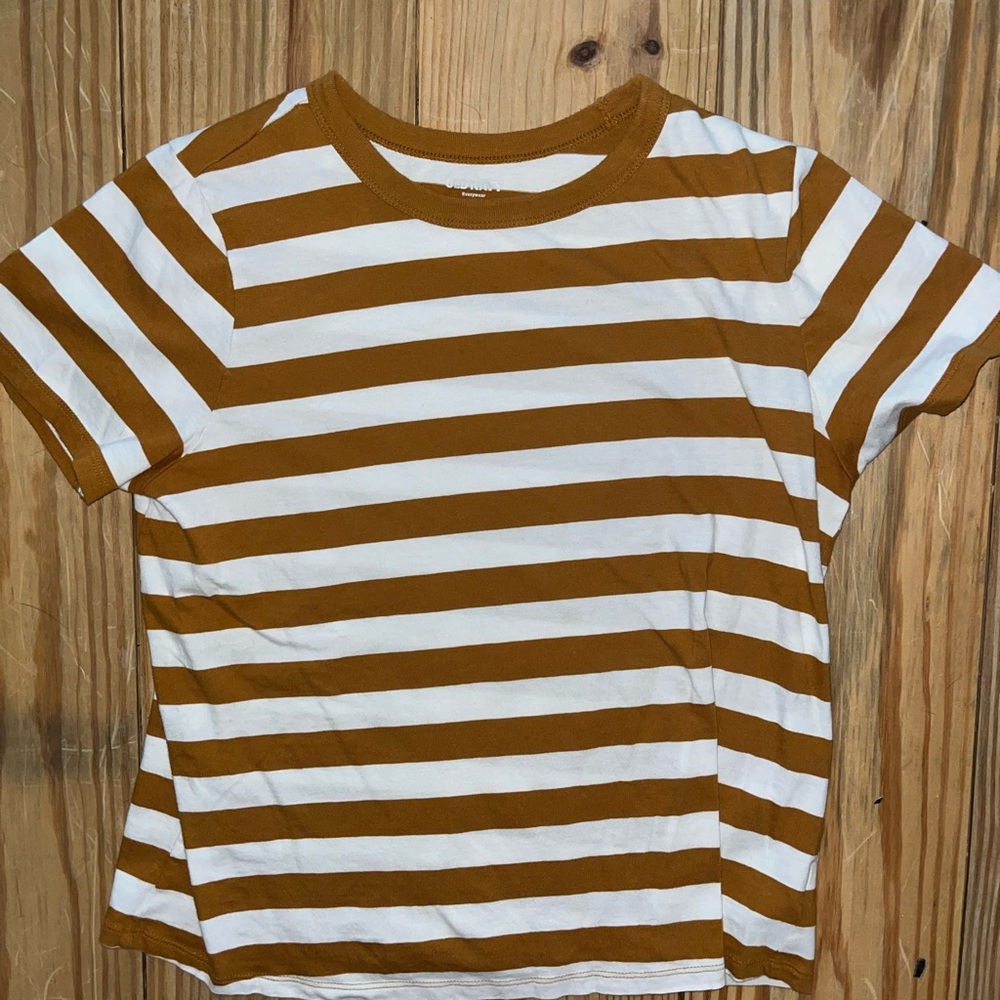 Old Navy Women’s T-Shirt in Mustard and White Stripes
